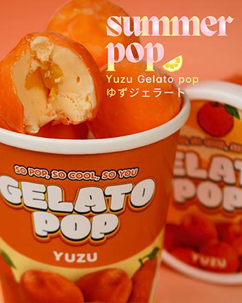 Yuzu orange filled with gelato